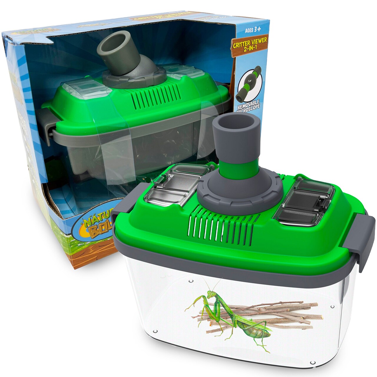 Nature Bound: 2-In- 1 Critter Viewer - 5pc Insect Habitat Terrarium Set, Microscope, Breathable Air Vents, Catch & Release, Exploration Play, Kids 3+